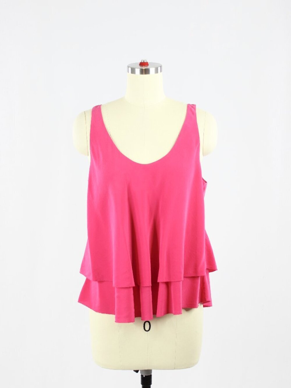 Aritzia T BABATON Fuchsia Pink Silk Crepe Tiered Layered A-Line Tank, Size M